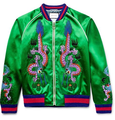 gucci green embroidered bomber jacket|Gucci bomber jacket men's.